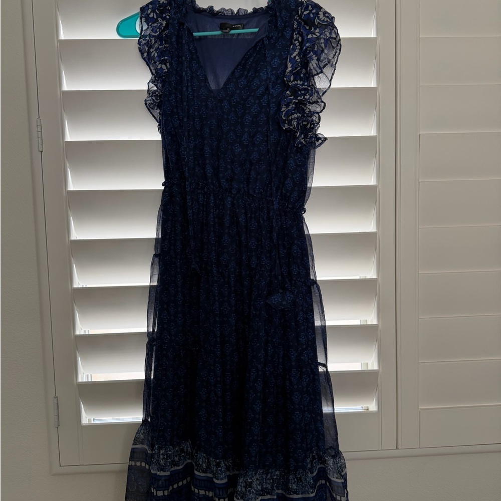 Aqua Midnight Blue Lace Midi Dress